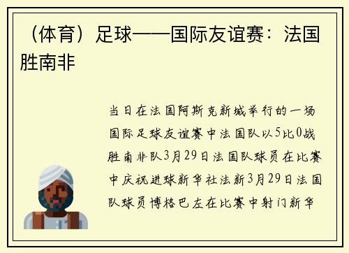（体育）足球——国际友谊赛：法国胜南非